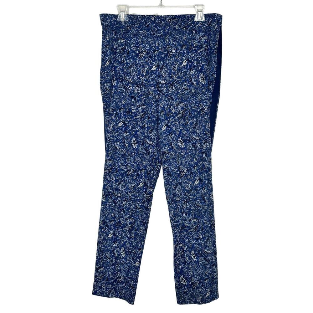 Dennis Basso Women’s Blue Paisley Side Strips Pull On Straight Pants Size 12